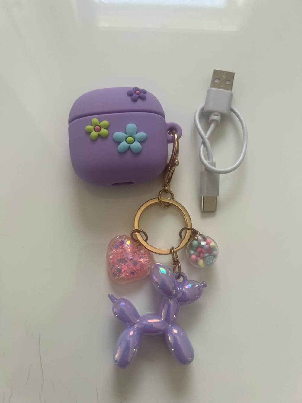 Purple AirPods Case w Keychain Charms + Wireless Earbuds Set Cute
